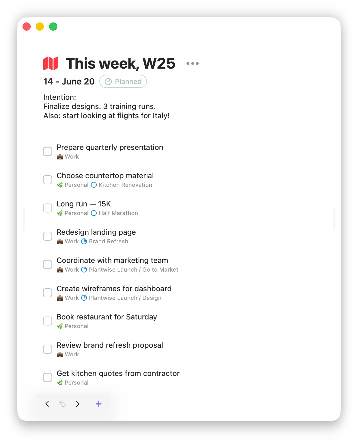 Weekly view in Space